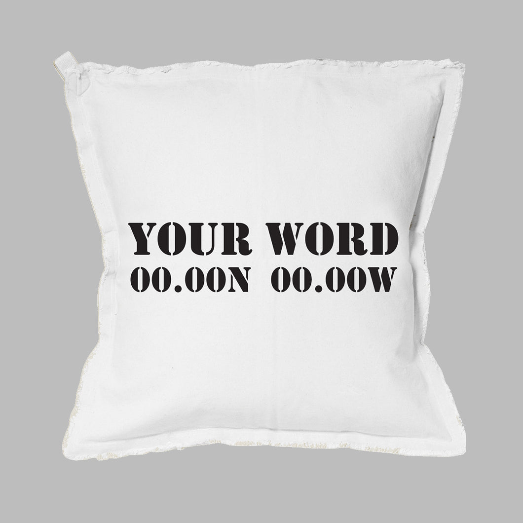 Your Word + Coordinates Stencil Square Pillow
