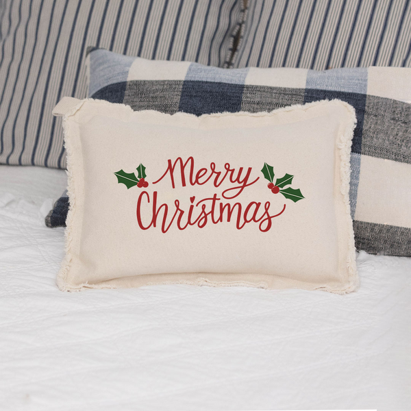 Merry Christmas Holly Leaves Lumbar Pillow