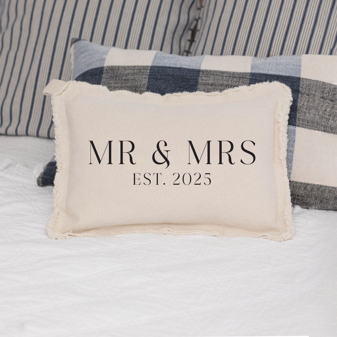 Mr & Mrs EST Personalized Rectangle Pillow