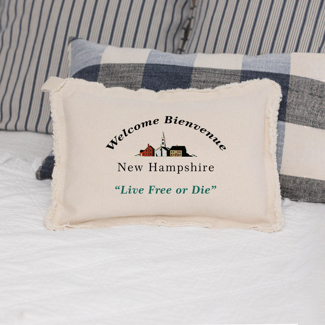 Welcome Bienvenue New Hamphshire Lumbar Pillow
