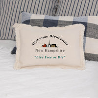 Welcome Bienvenue New Hamphshire Lumbar Pillow
