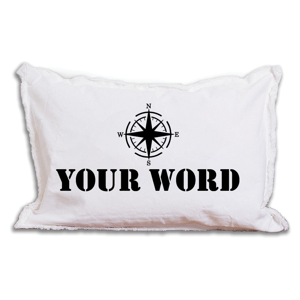 Compass One Line Text Personalized Lumbar Pillow