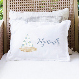 Hydrangea Sail Boat Personalized Lumbar Pillow