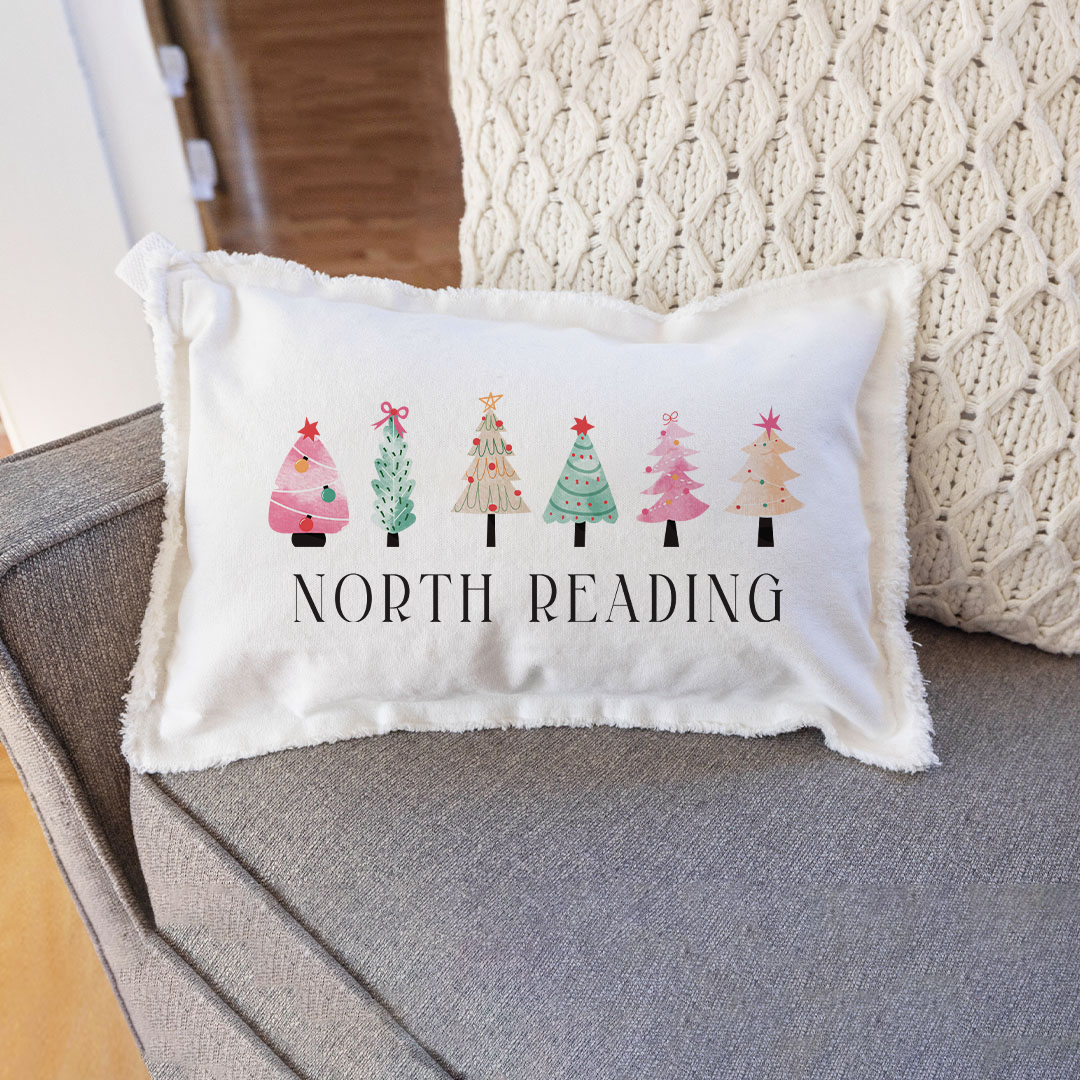 Personalized Merry & Bright Festive Christmas Trees Lumbar Pillow