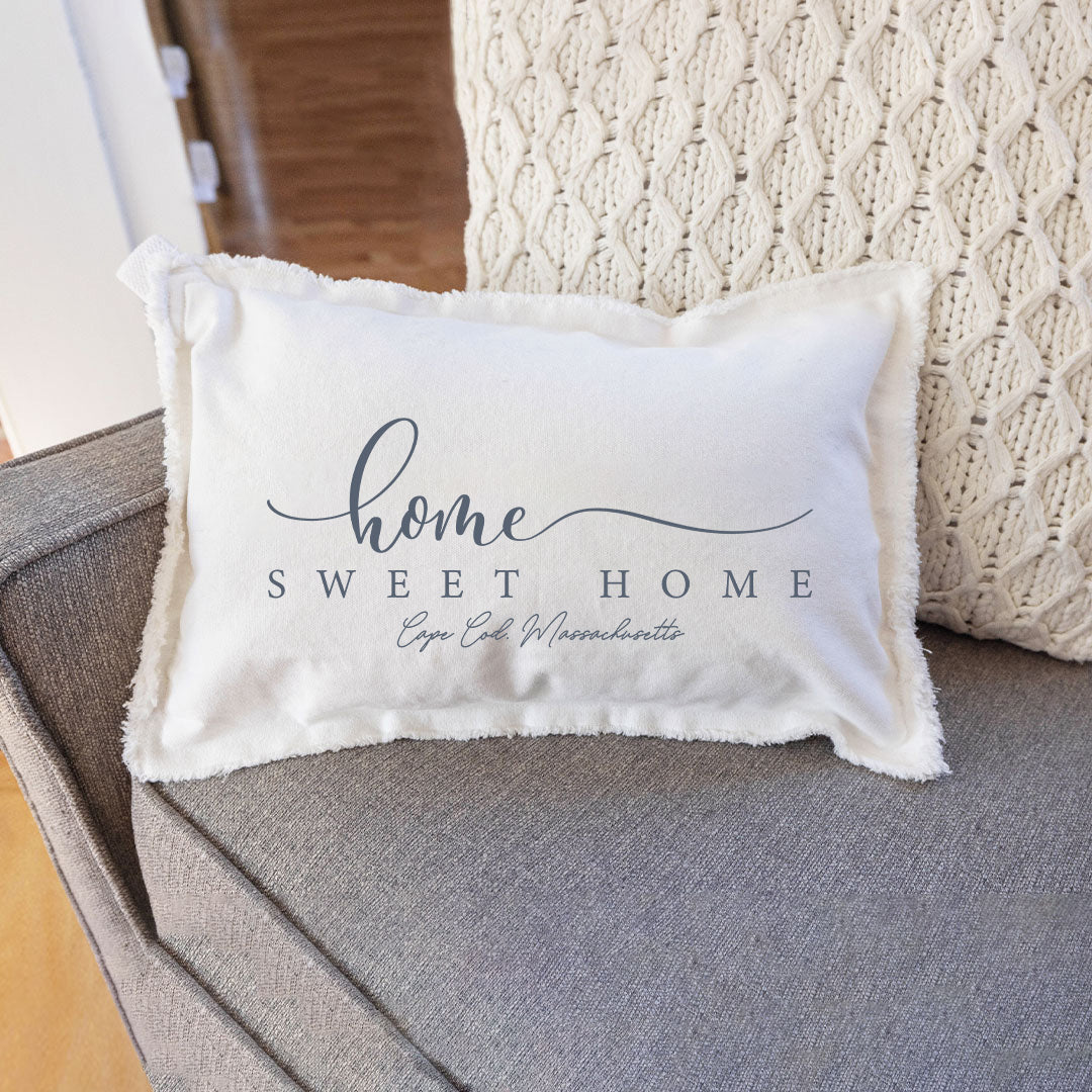 Personalized Grey and White Home Sweet Home Lumbar Pillow