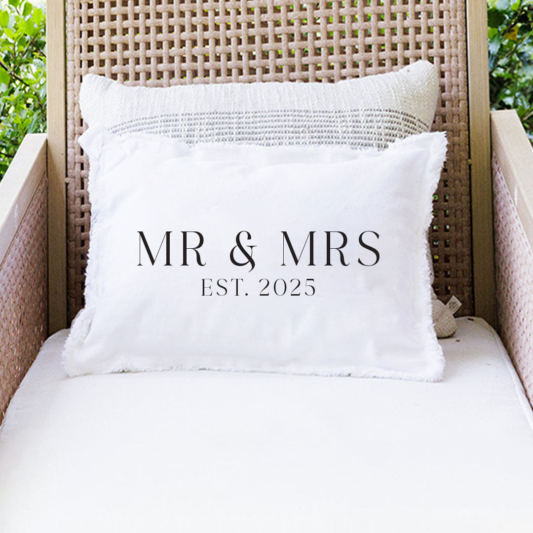 Mr & Mrs EST Personalized Rectangle Pillow