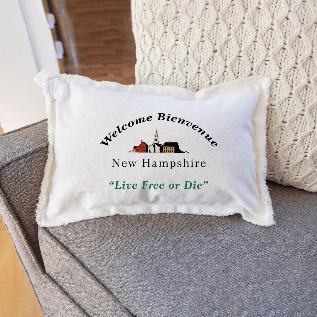 Welcome Bienvenue New Hamphshire Lumbar Pillow