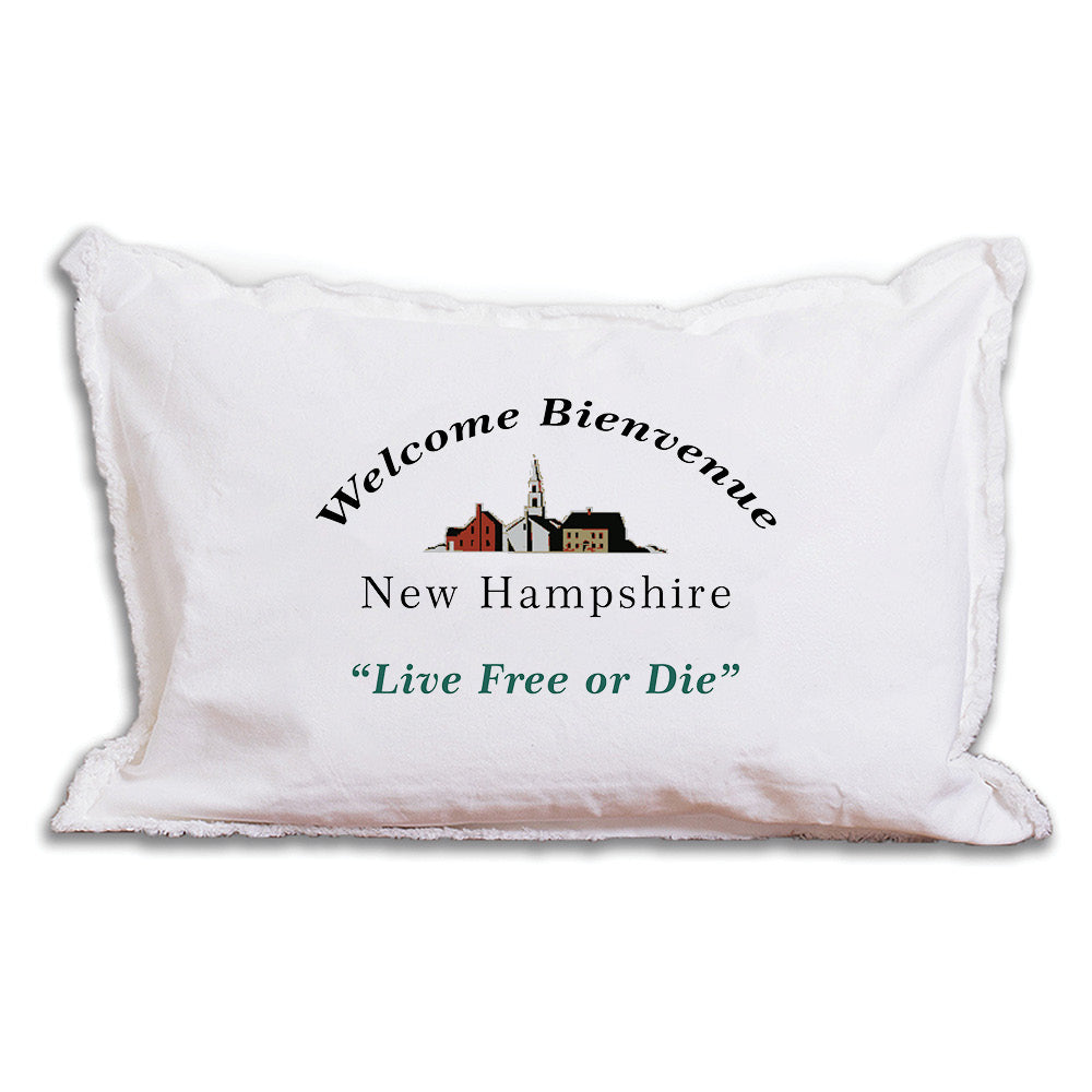 Welcome Bienvenue New Hamphshire Lumbar Pillow