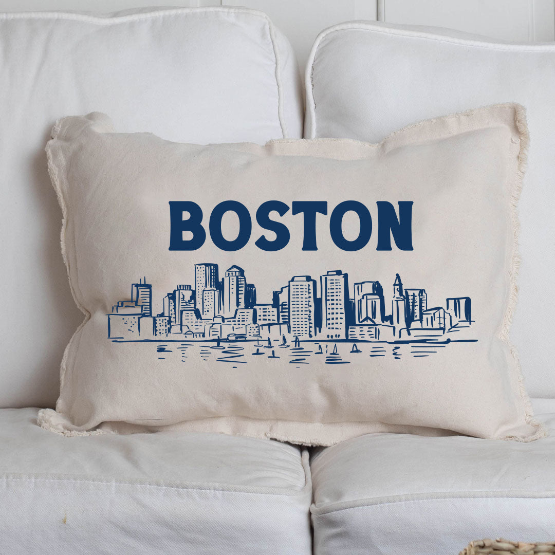 Navy Boston Skyline Lumbar Pillow