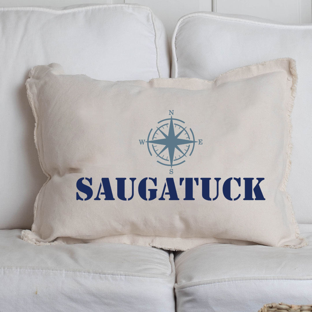 Personalized Compass One Line Text Lumbar Pillow