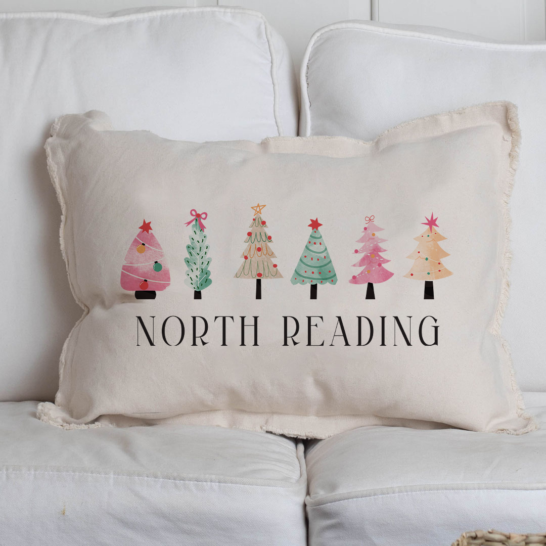 Personalized Merry & Bright Festive Christmas Trees Lumbar Pillow