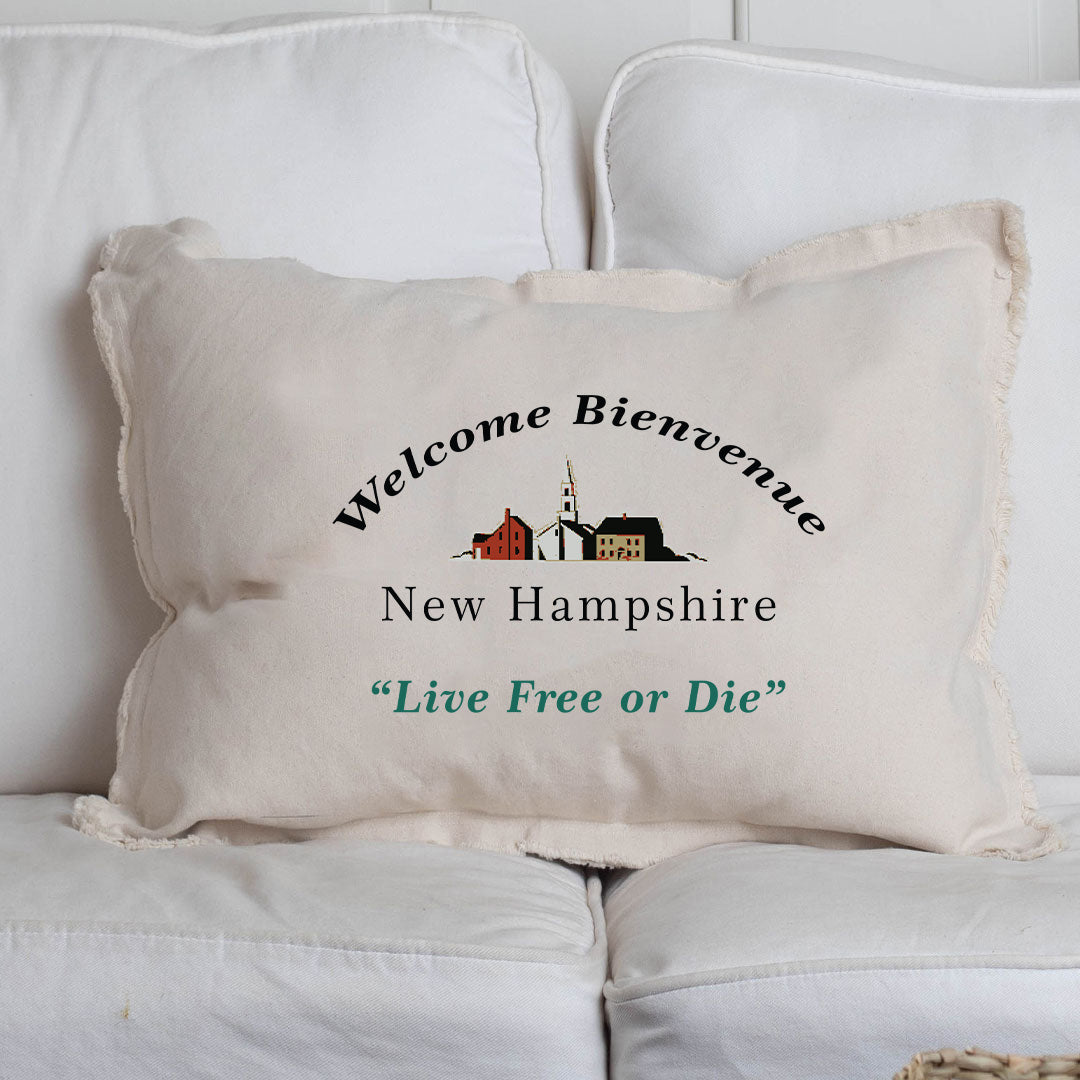 Welcome Bienvenue New Hamphshire Lumbar Pillow