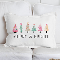 Merry & Bright Festive Christmas Trees Lumbar Pillow