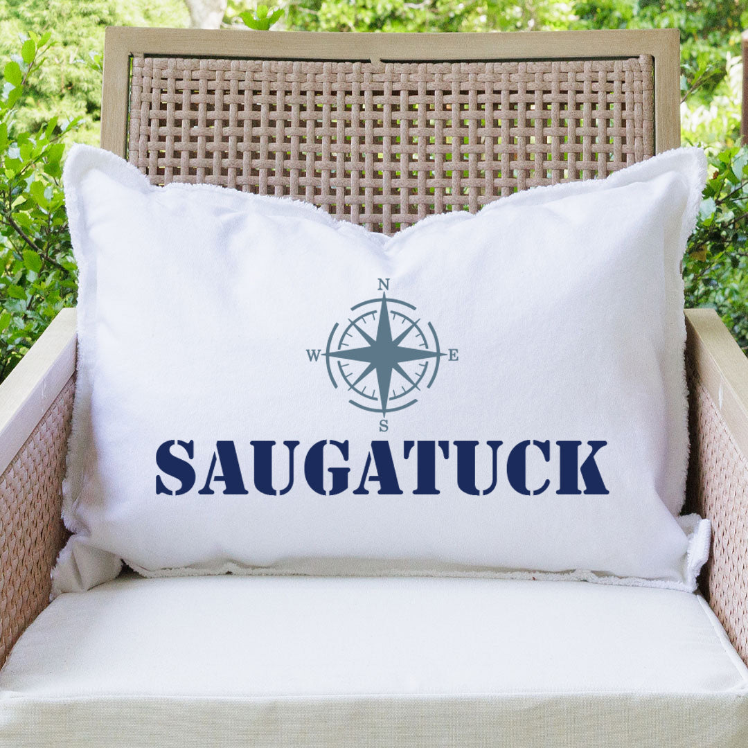 Personalized Compass One Line Text Lumbar Pillow