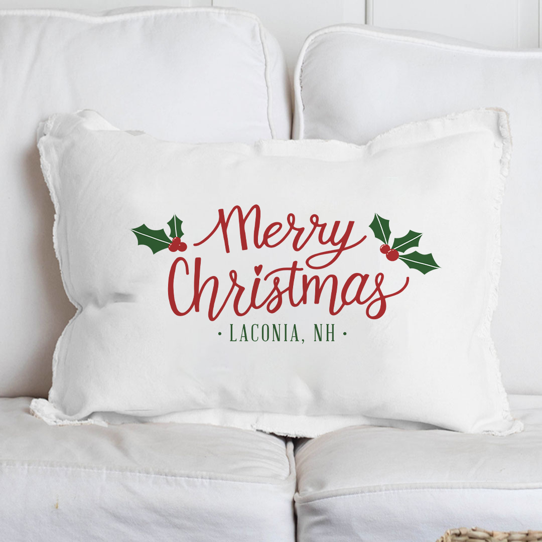 Personalized Merry Christmas Holly Leaves Lumbar Pillow