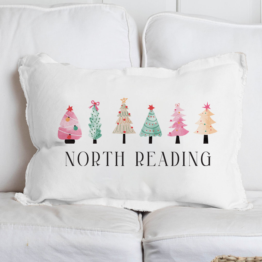 Personalized Merry & Bright Festive Christmas Trees Lumbar Pillow