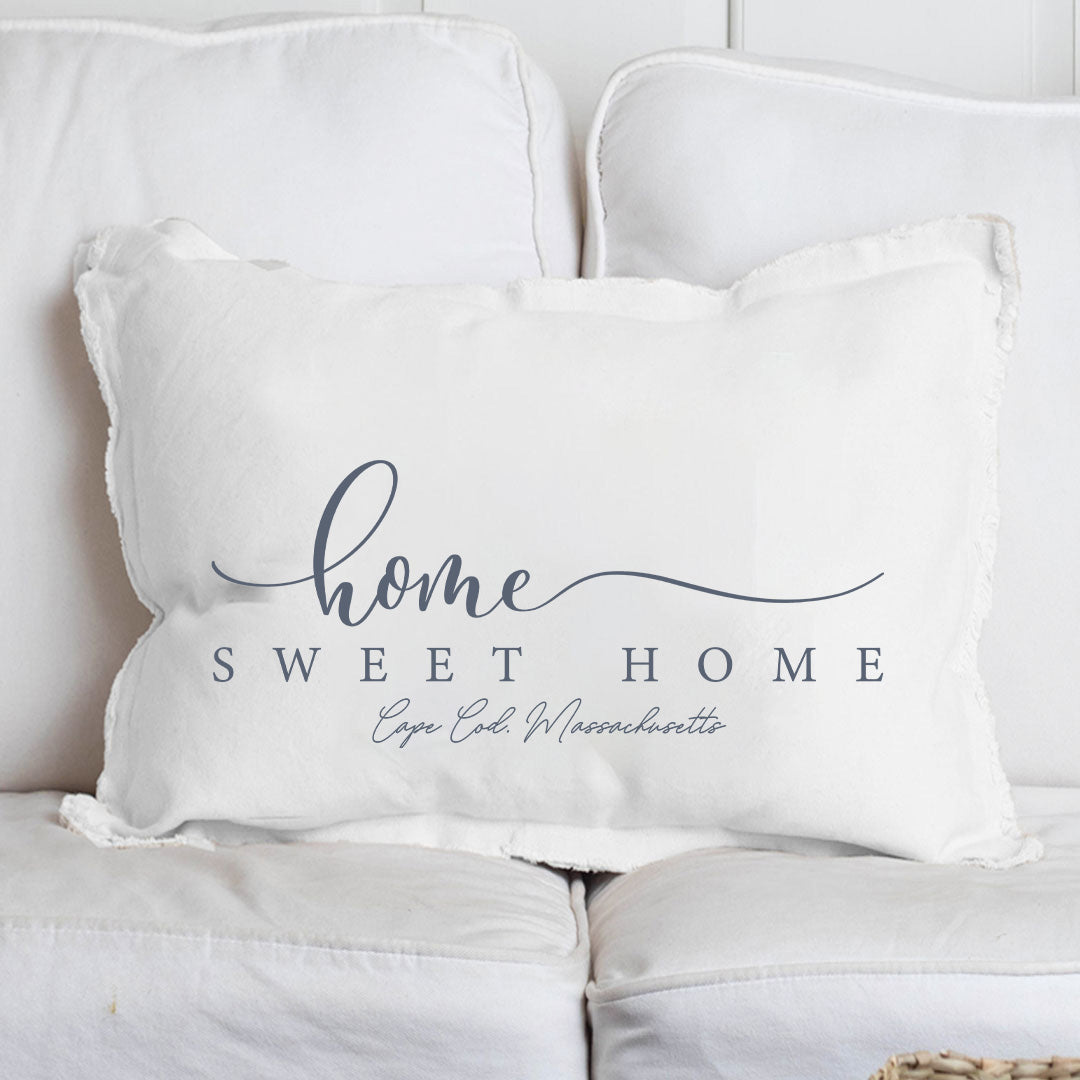 Personalized Grey and White Home Sweet Home Lumbar Pillow