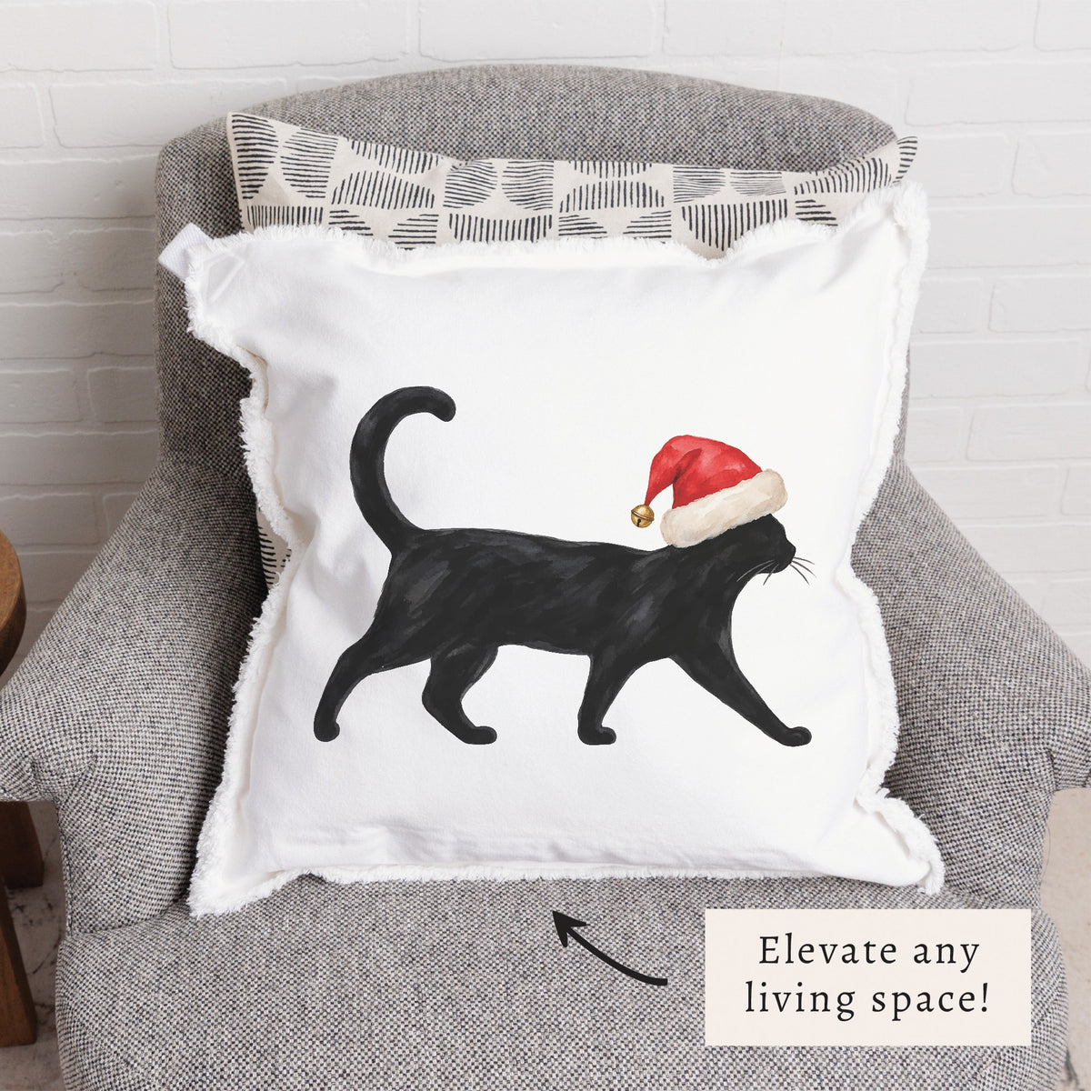 Black Cat Santa Hat Pillow