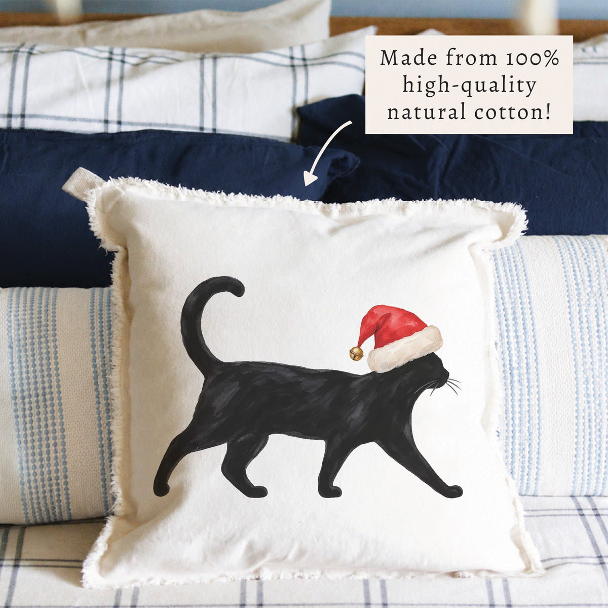 Black Cat Santa Hat Pillow