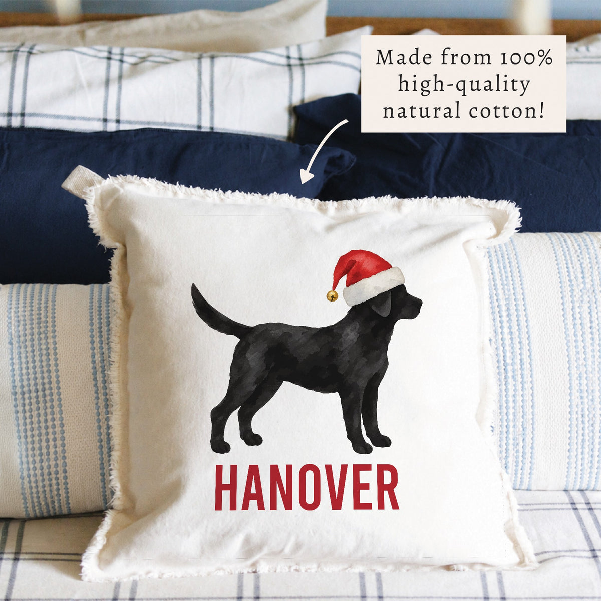 Black Lab Santa Hat Personalized Pillow