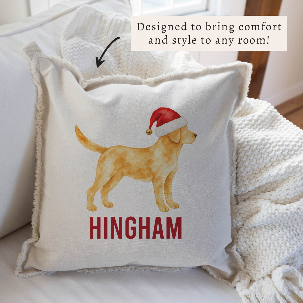 Yellow Lab Santa Hat Personalized Pillow