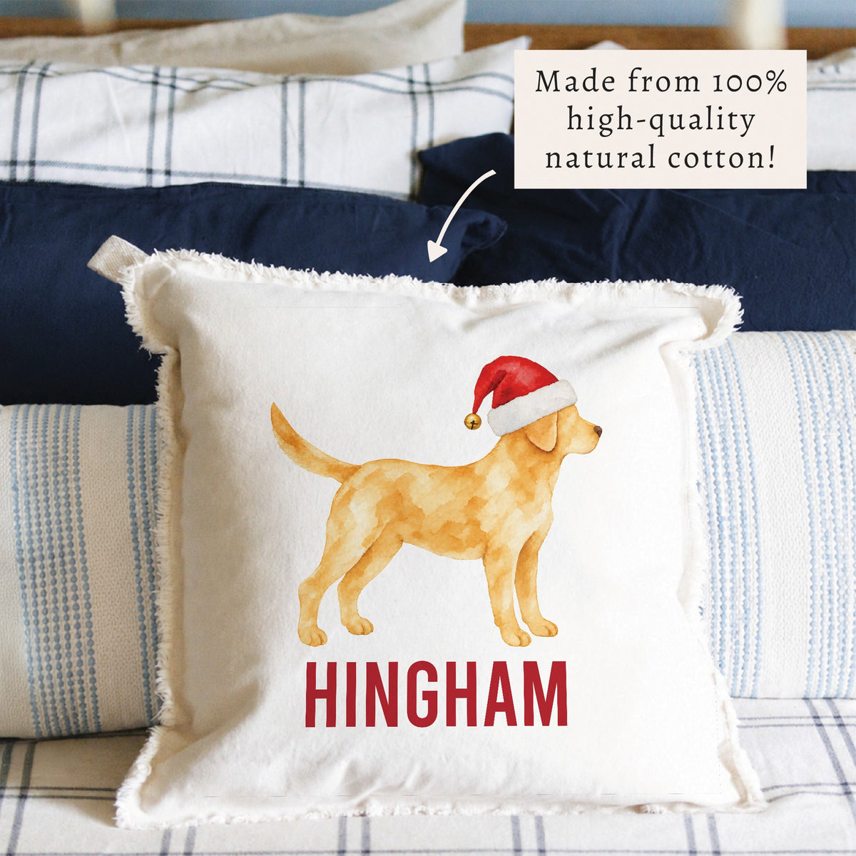 Yellow Lab Santa Hat Personalized Pillow