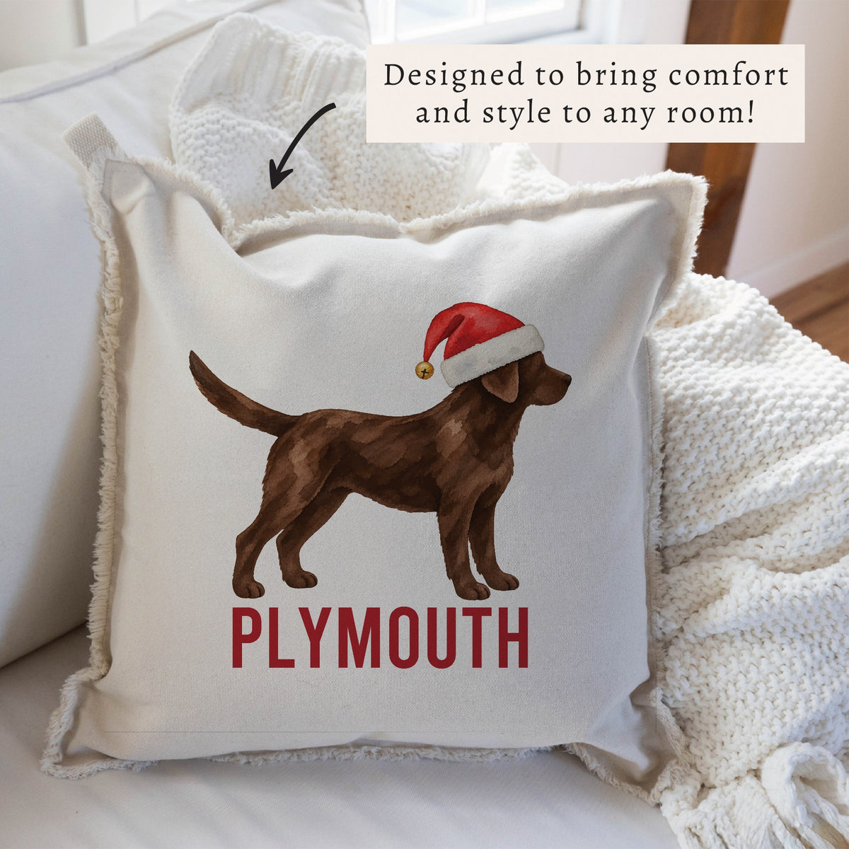 Chocolate Lab Santa Hat Personalized Pillow