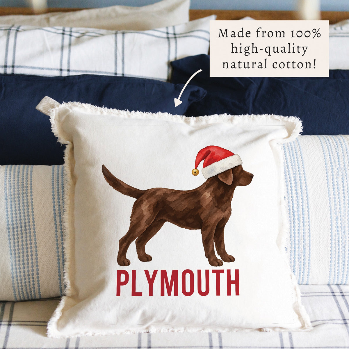 Chocolate Lab Santa Hat Personalized Pillow