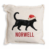 Black Cat Santa Hat Personalized Pillow