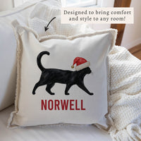 Black Cat Santa Hat Personalized Pillow