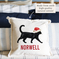 Black Cat Santa Hat Personalized Pillow