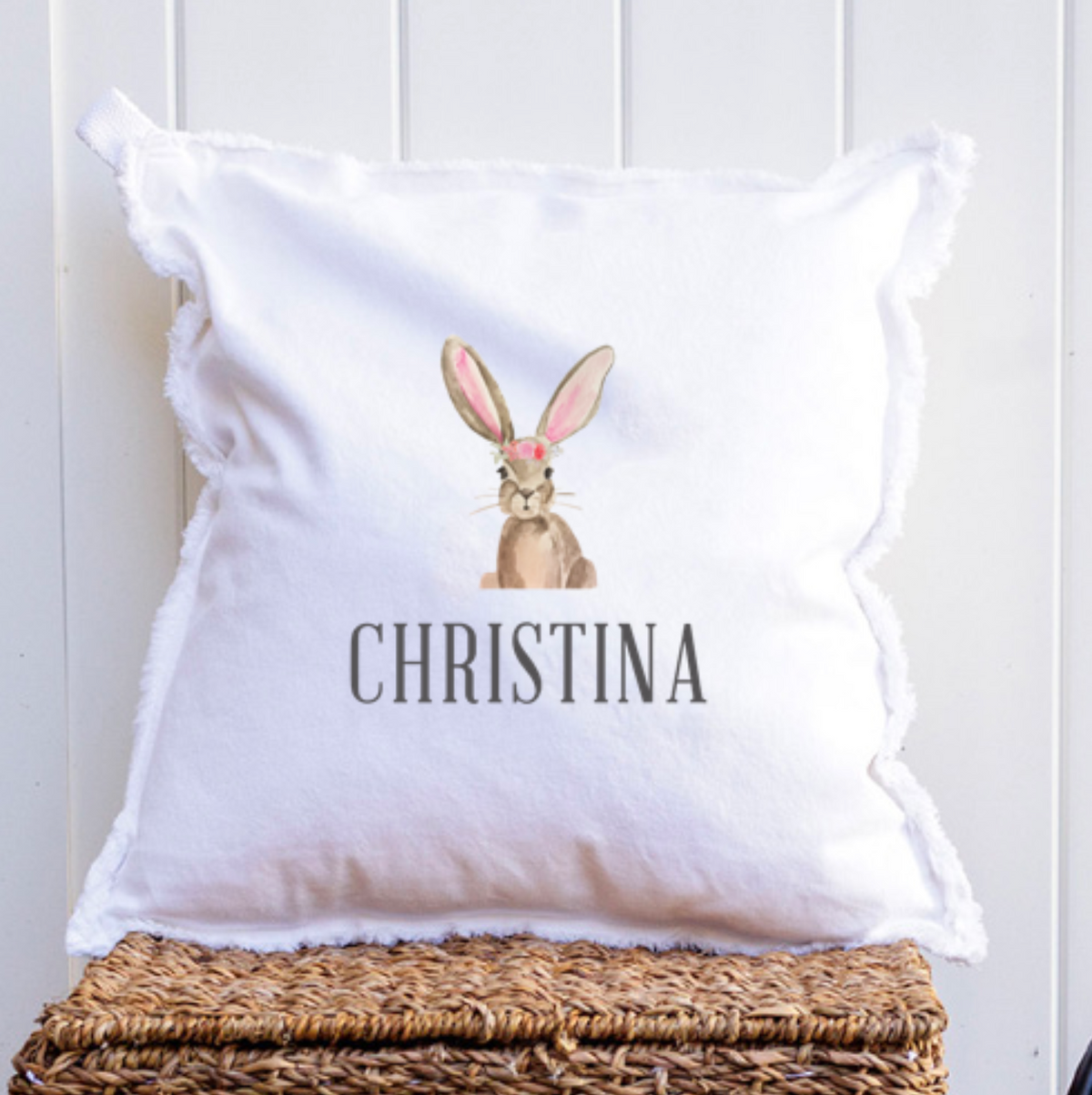 Floral Bunny Personalized Square Pillow