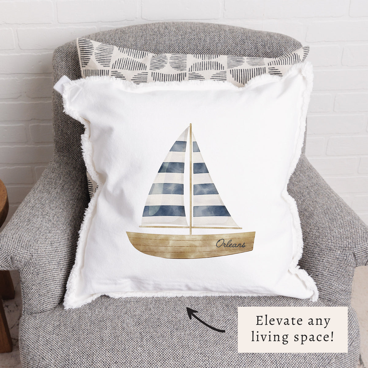 Watercolor Sailboat Personalized Pillow