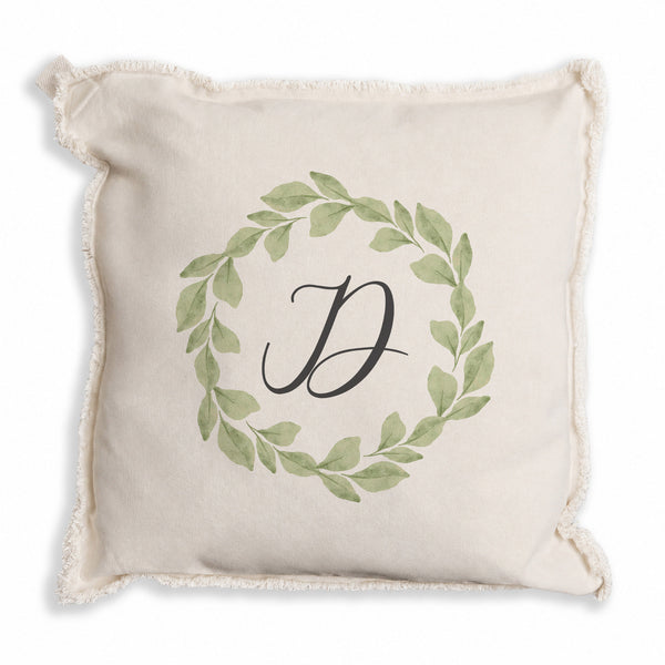 Greenery Laurel Initial Personalized Pillow