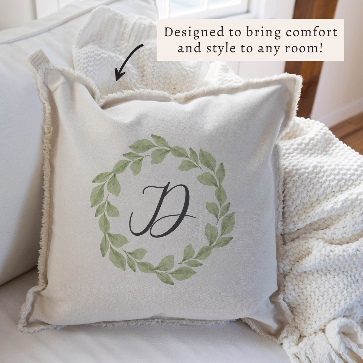 Greenery Laurel Initial Personalized Pillow