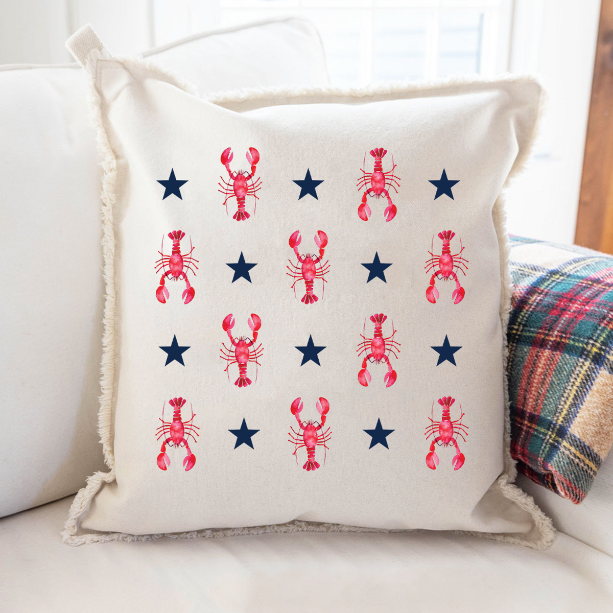 Red, White, and Blue Patriotic Lobster Square Pillow