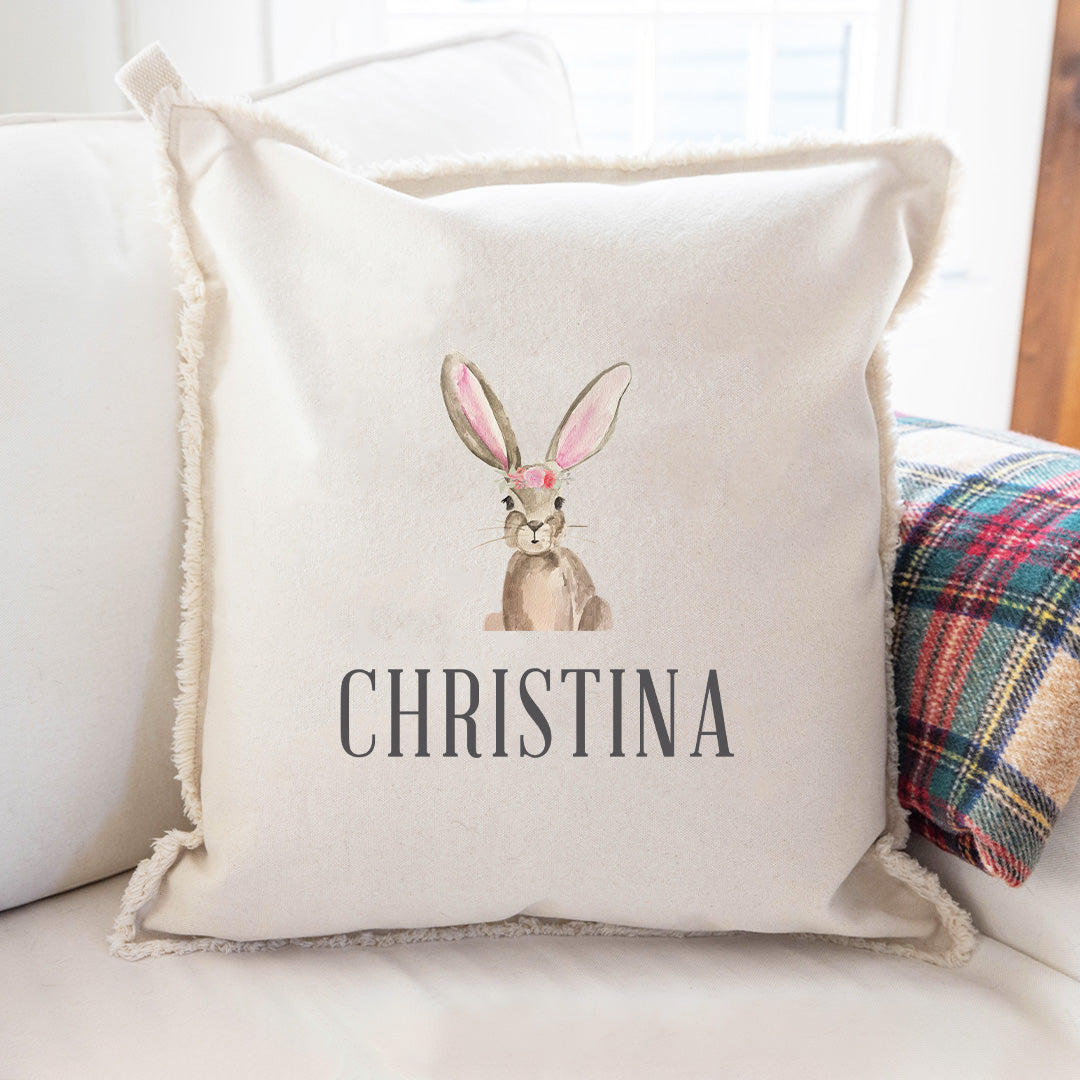 Floral Bunny Personalized Square Pillow