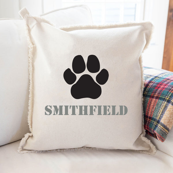 Personalized Paw Print One Line Text Square Pillow