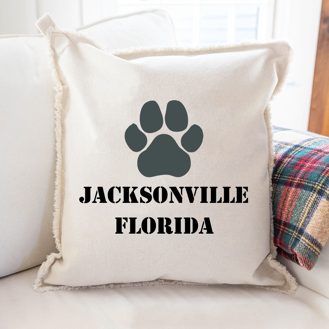 Personalized Paw Print Two Line Text Square Pillow