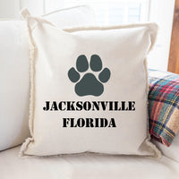 Personalized Paw Print Two Line Text Square Pillow