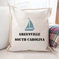 Personalized Sailboat Two Line Text Square Pillow