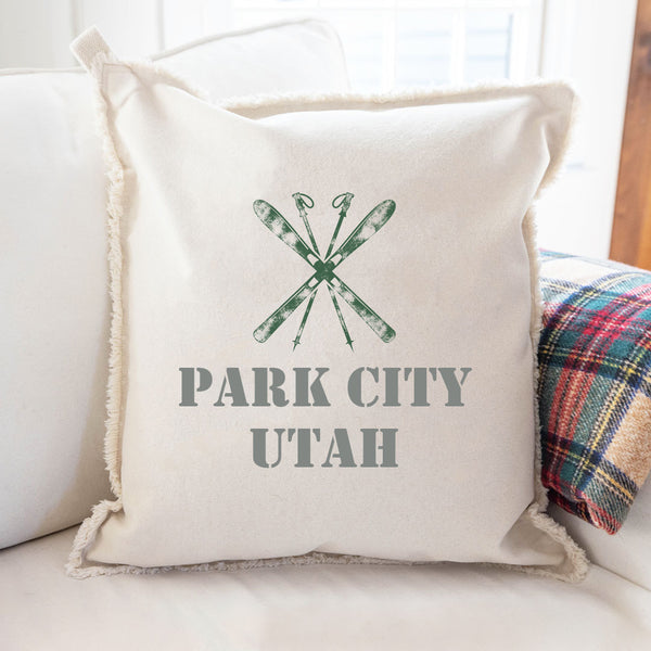 Personalized Skis Two Line Text Square Pillow