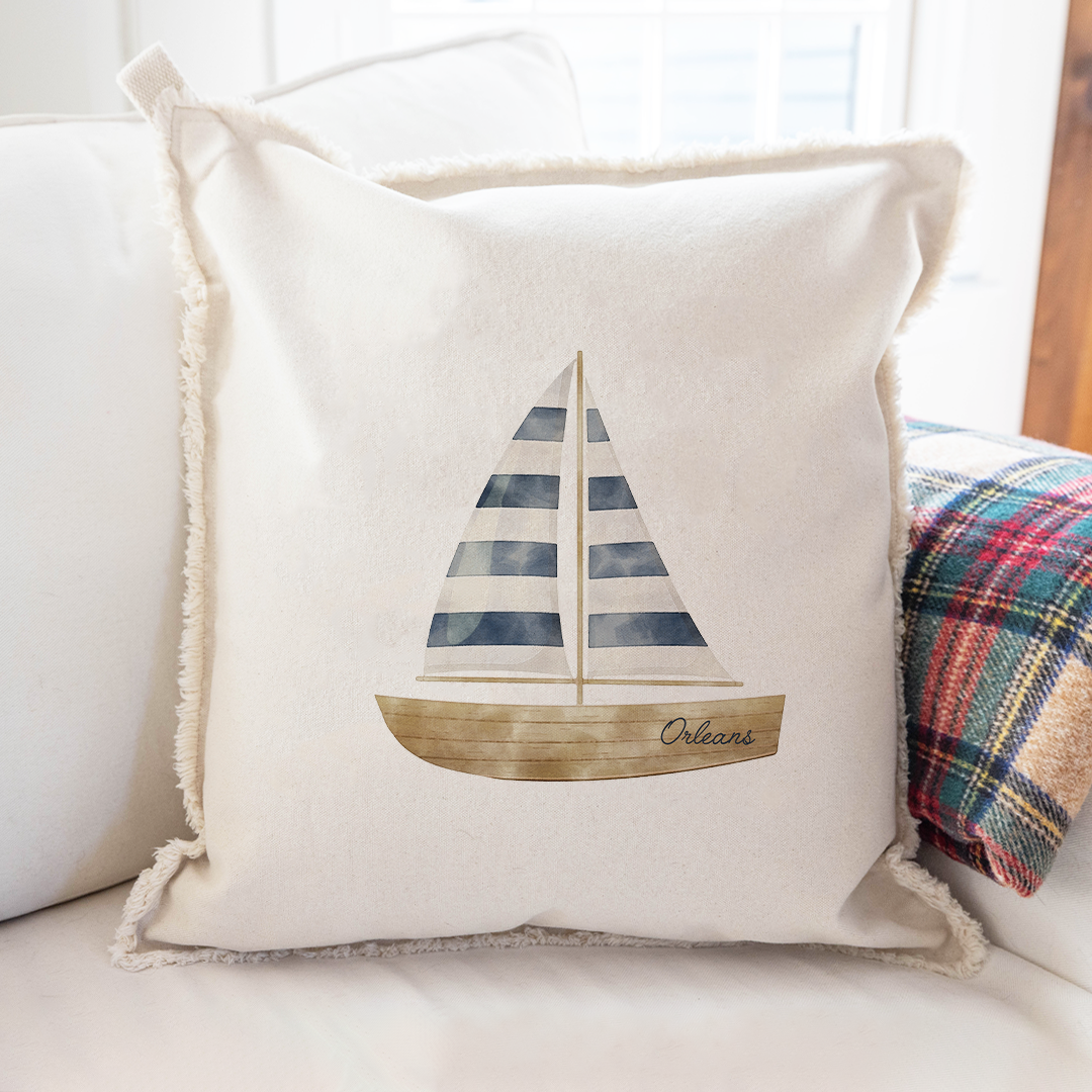 Personalized Watercolor Sailboat Square Pillow