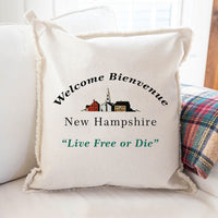 Welcome Bienvenue New Hamphshire Lumbar Pillow