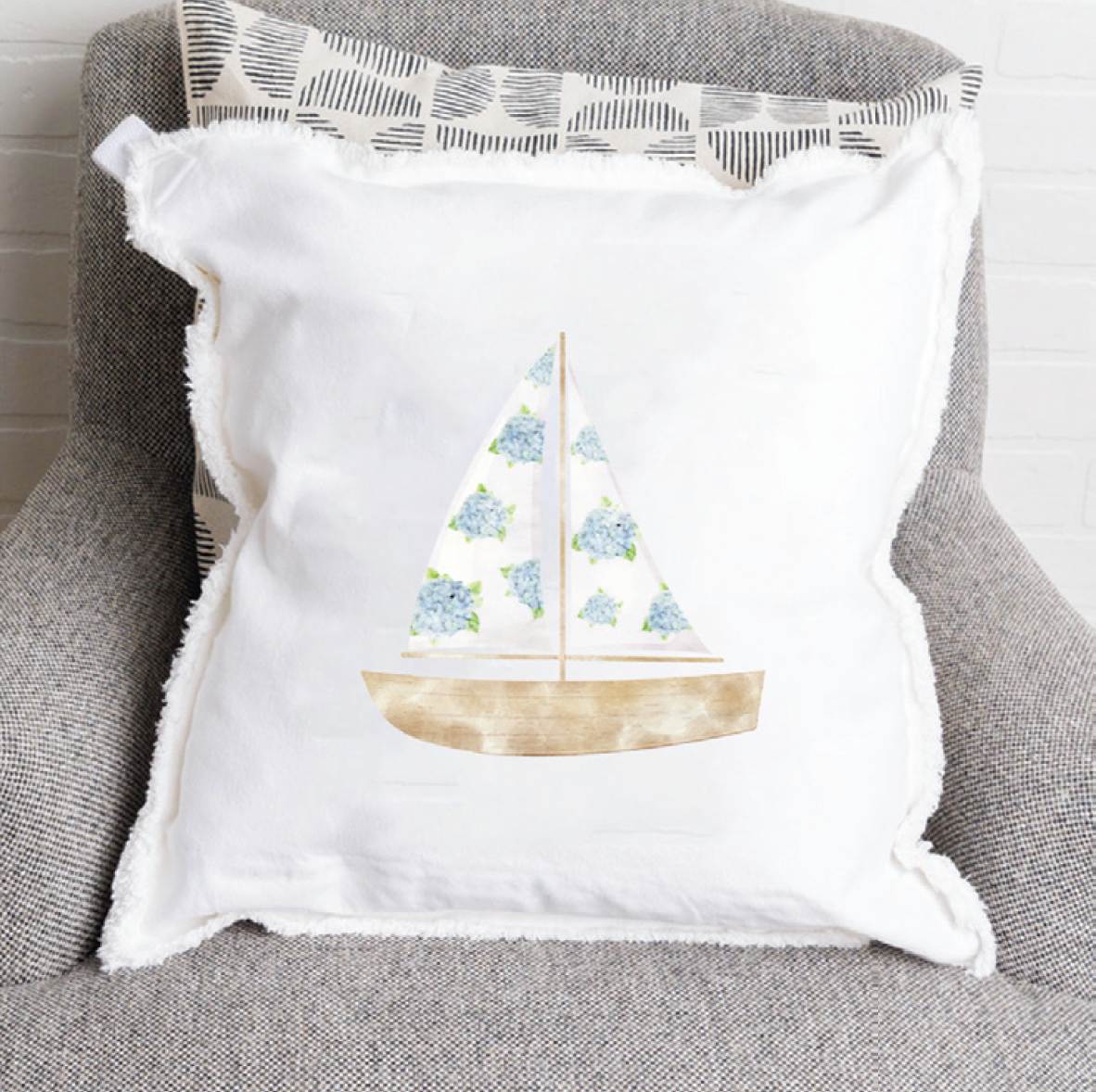 Hydrangea Sailboat Square Pillow