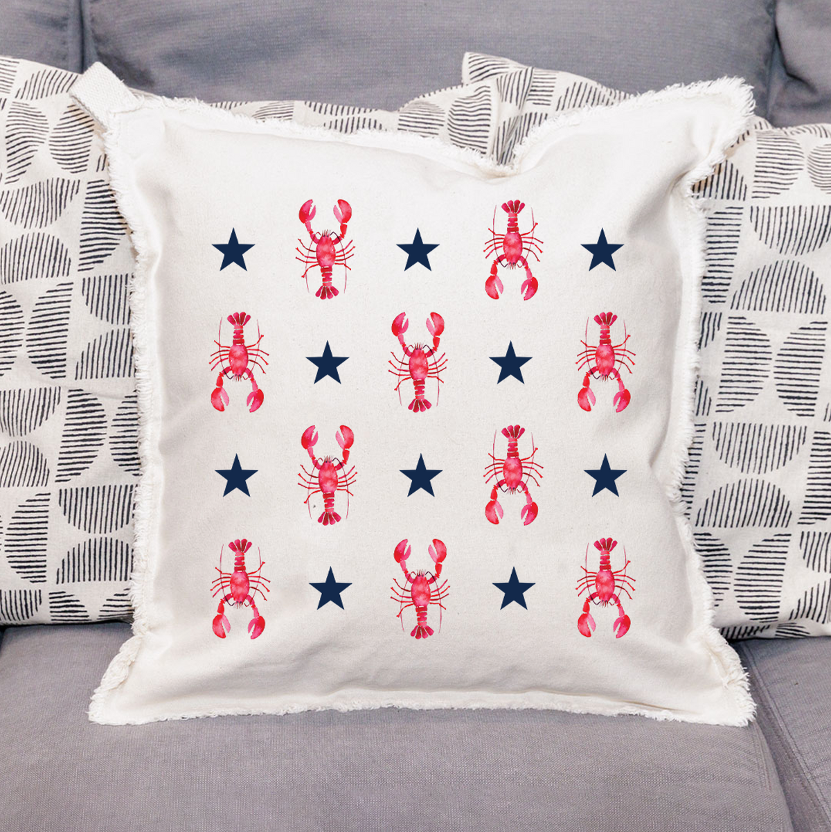 Patriotic Lobsters Square Pillow