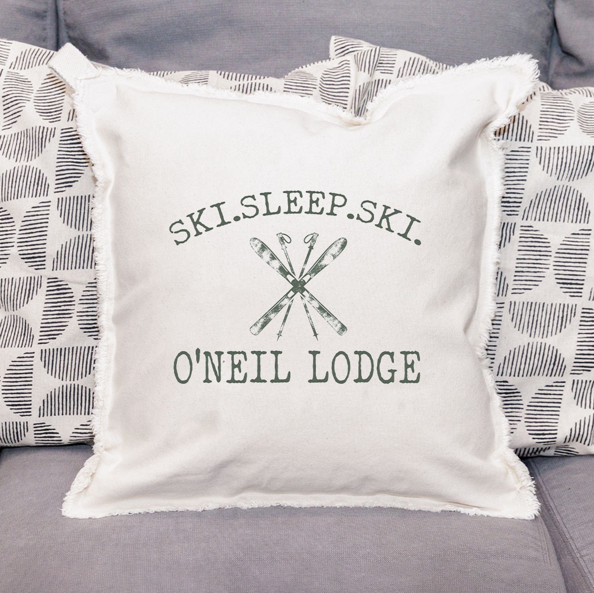Ski Sleep Ski Personalized Square Pillow