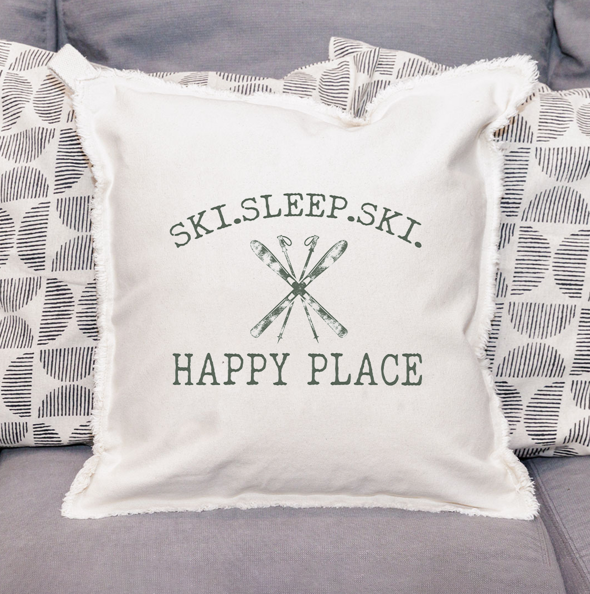 Ski Sleep Ski Personalized Square Pillow