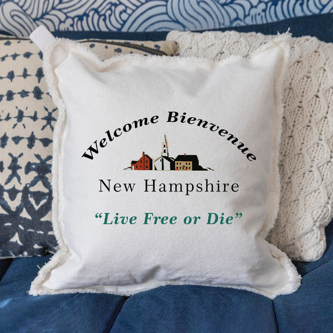 Welcome Bienvenue New Hamphshire Lumbar Pillow