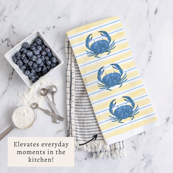 Blue Crab Stripe Tea Towel